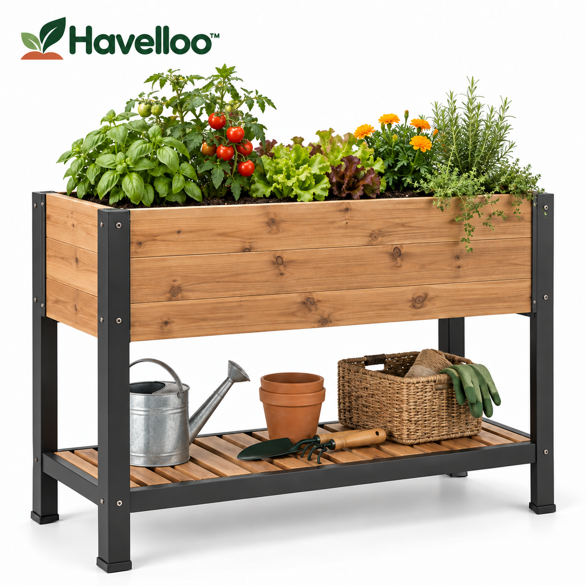 Havelloo™ Elevated Raised Garden Bed with Lower Storage Shelf & Sturdy Metal Frame