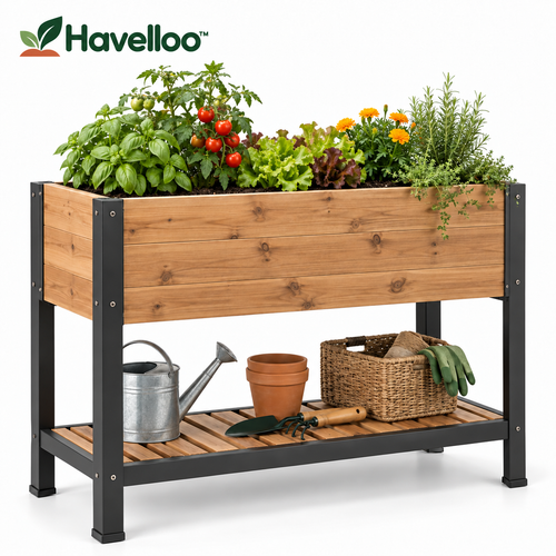 Havelloo™ Elevated Raised Garden Bed with Lower Storage Shelf & Sturdy Metal Frame