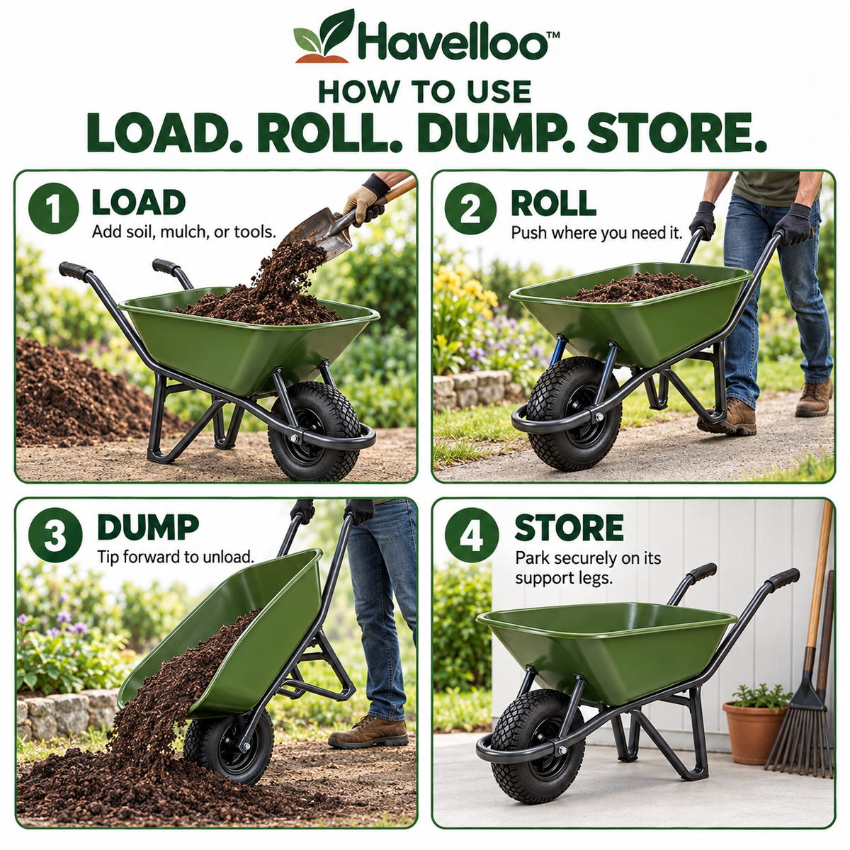 🛞 Havelloo™ Heavy-Duty Garden Wheelbarrow with Pneumatic Tire & Steel Frame