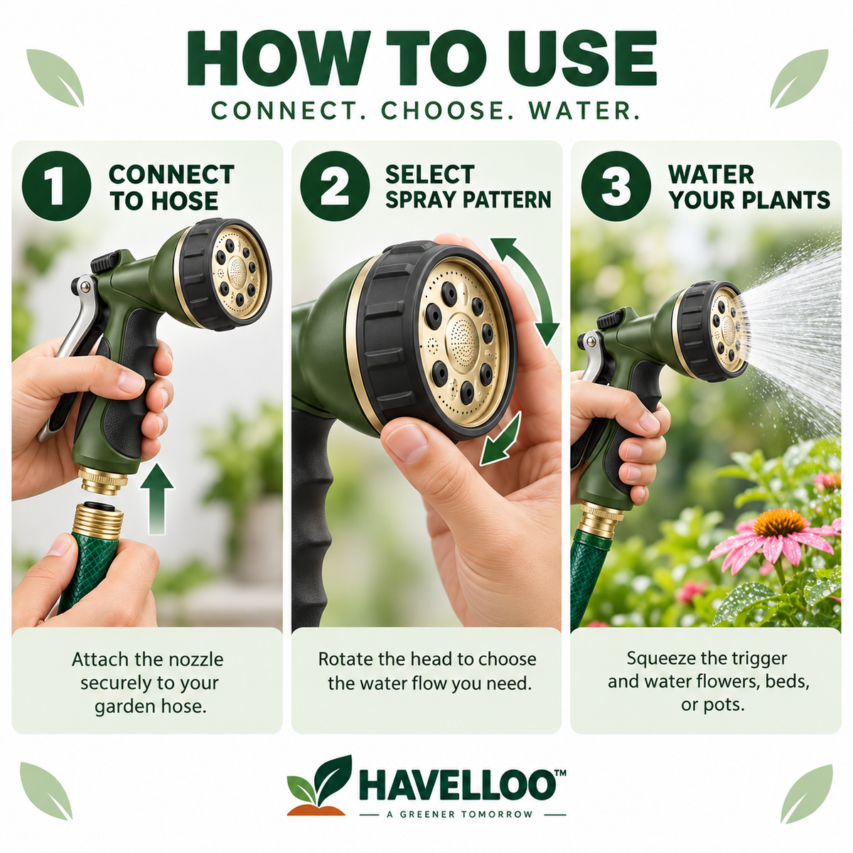 🚿 Havelloo™ 8-Pattern High-Pressure Spray Nozzle with Brass Fittings & Lock Trigger