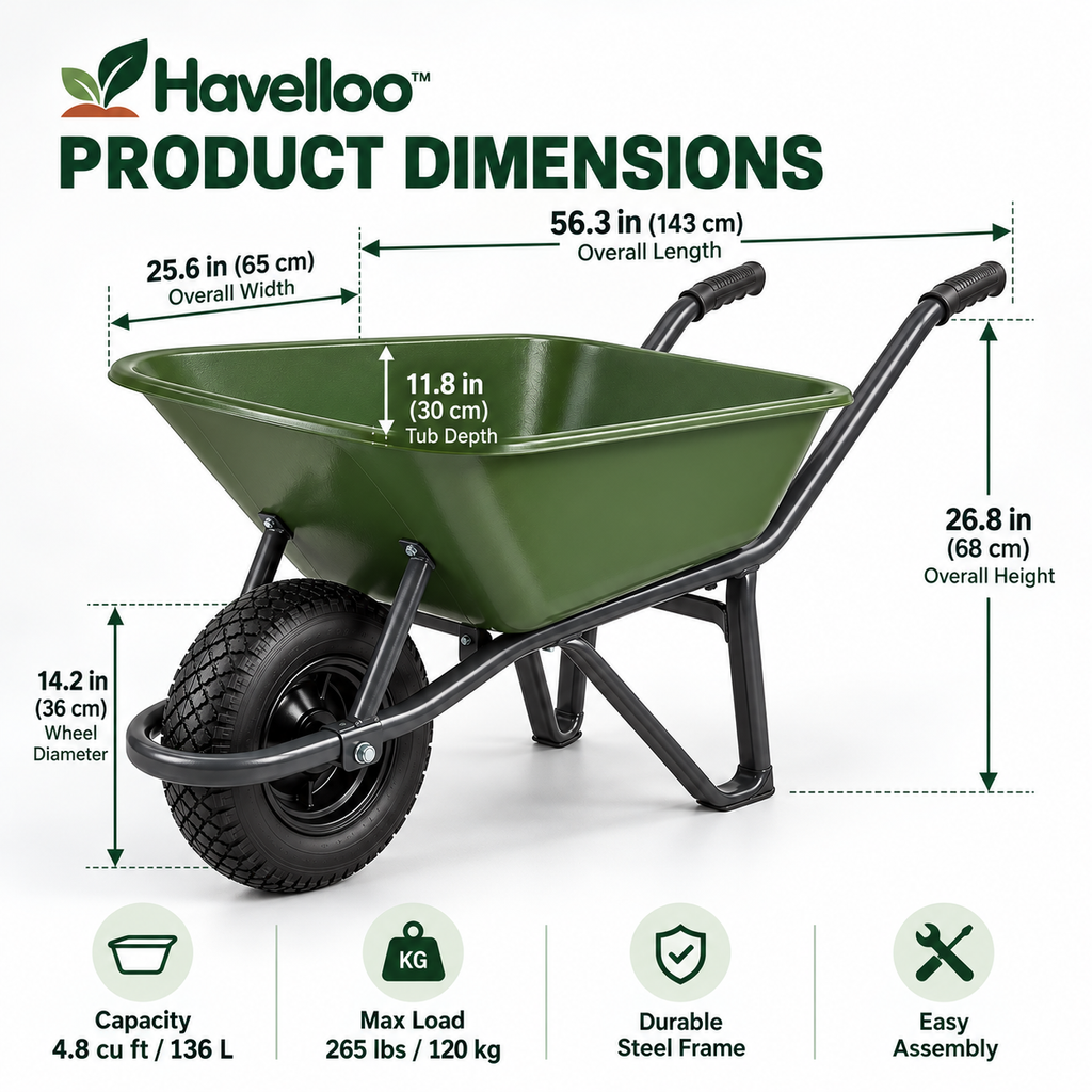 🛞 Havelloo™ Heavy-Duty Garden Wheelbarrow with Pneumatic Tire & Steel Frame