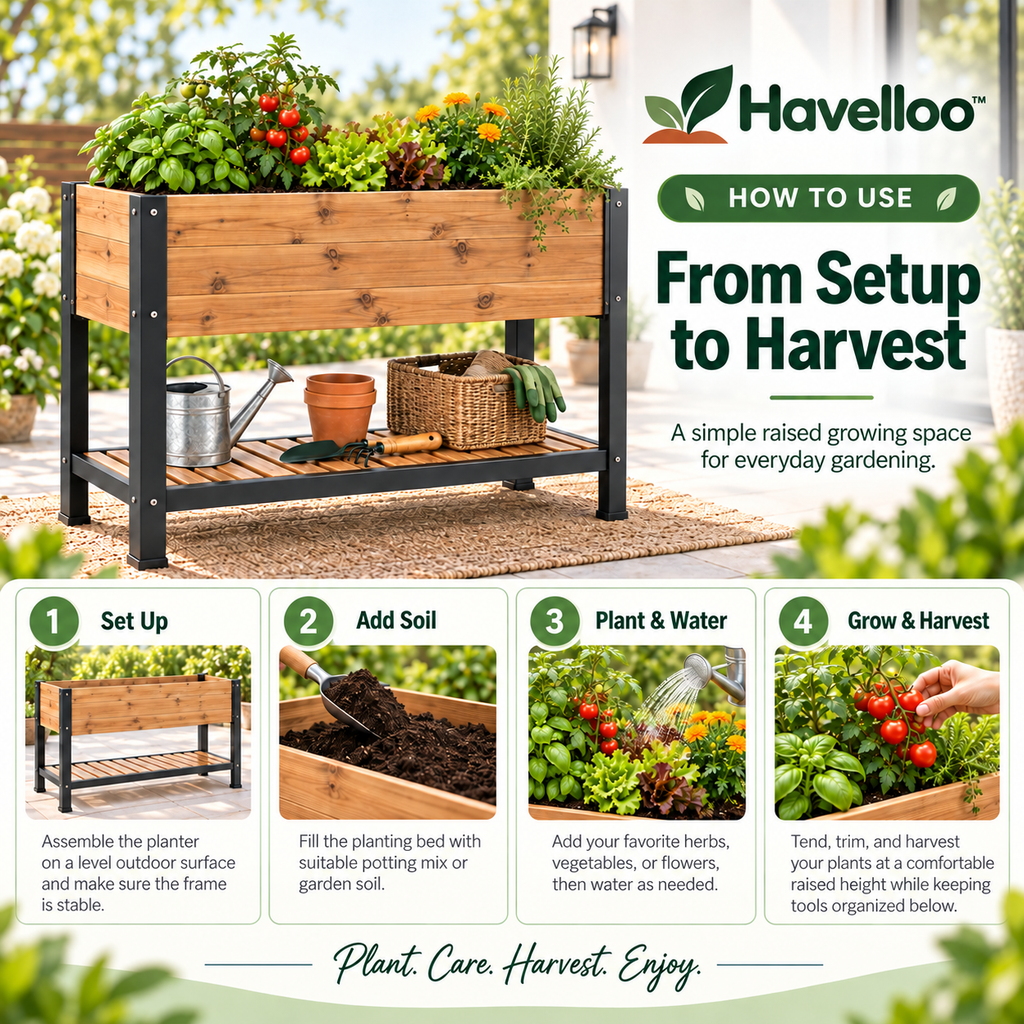 Havelloo™ Elevated Raised Garden Bed with Lower Storage Shelf & Sturdy Metal Frame