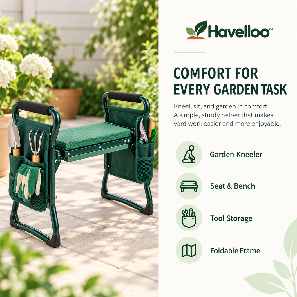 🪑 Havelloo™ Foldable Garden Kneeler & Seat with Tool Pockets & Thick Cushion
