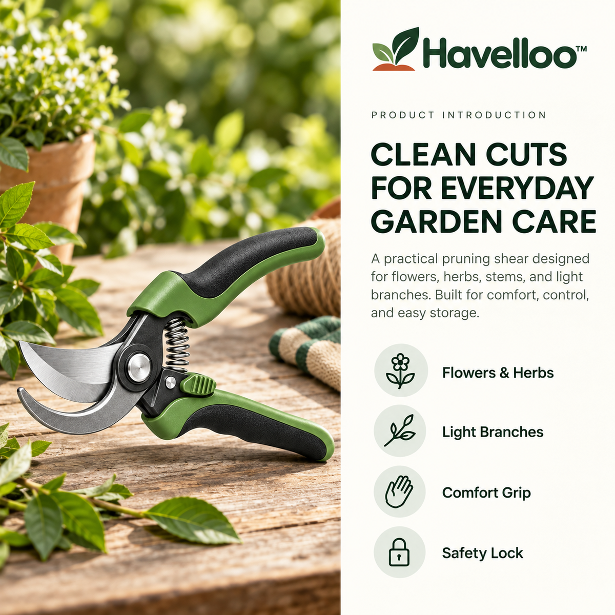 ✂️ Havelloo™ Premium Bypass Pruning Shears with Ergonomic Non-Slip Grip