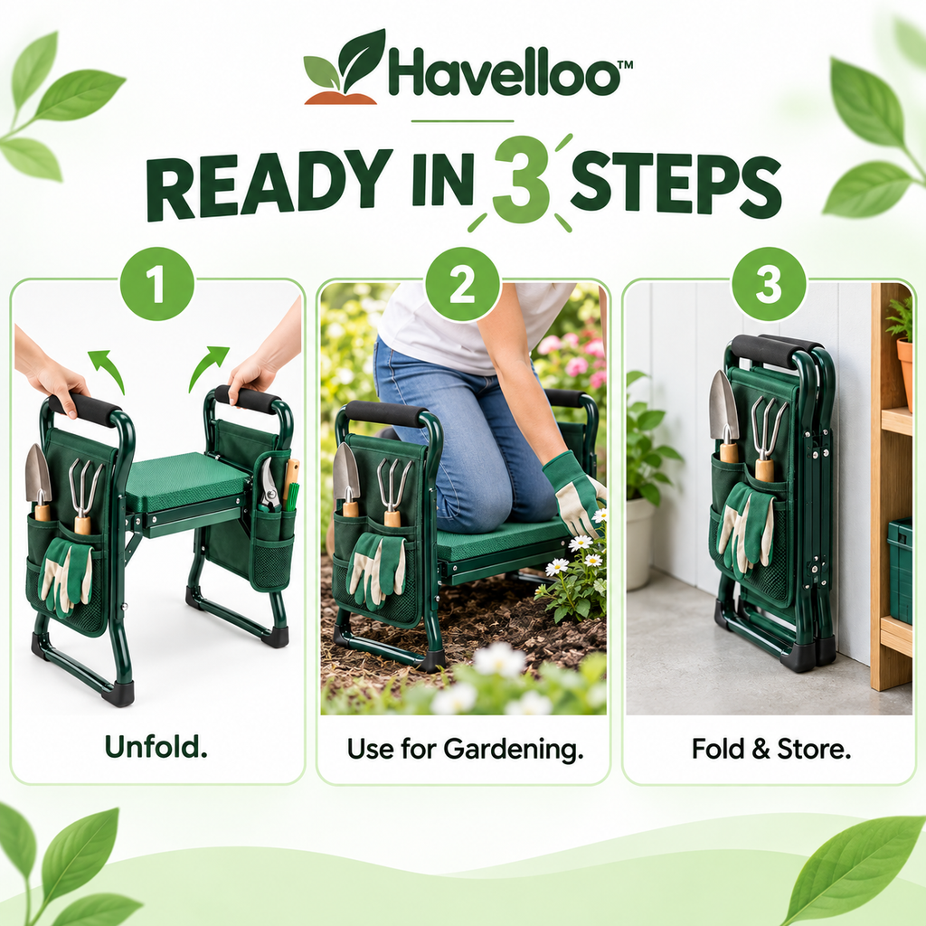 🪑 Havelloo™ Foldable Garden Kneeler & Seat with Tool Pockets & Thick Cushion