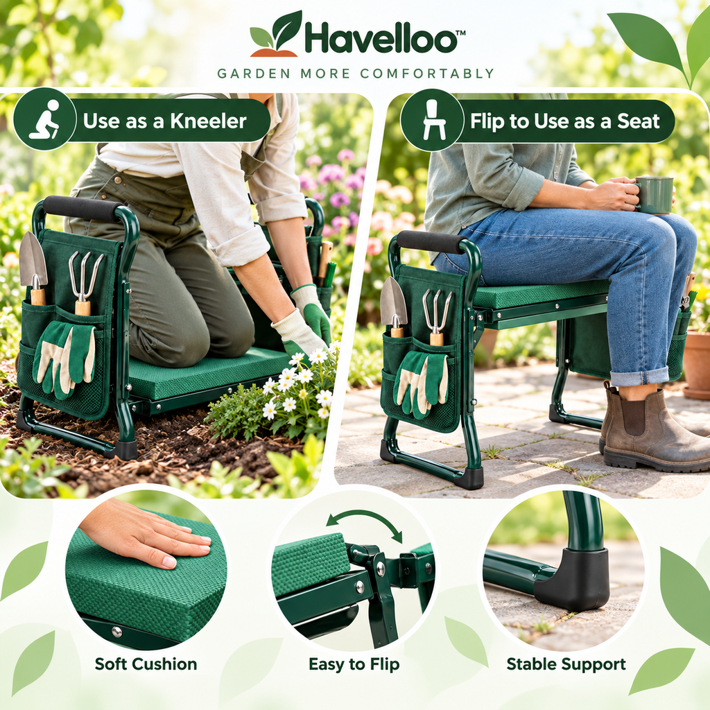 🪑 Havelloo™ Foldable Garden Kneeler & Seat with Tool Pockets & Thick Cushion