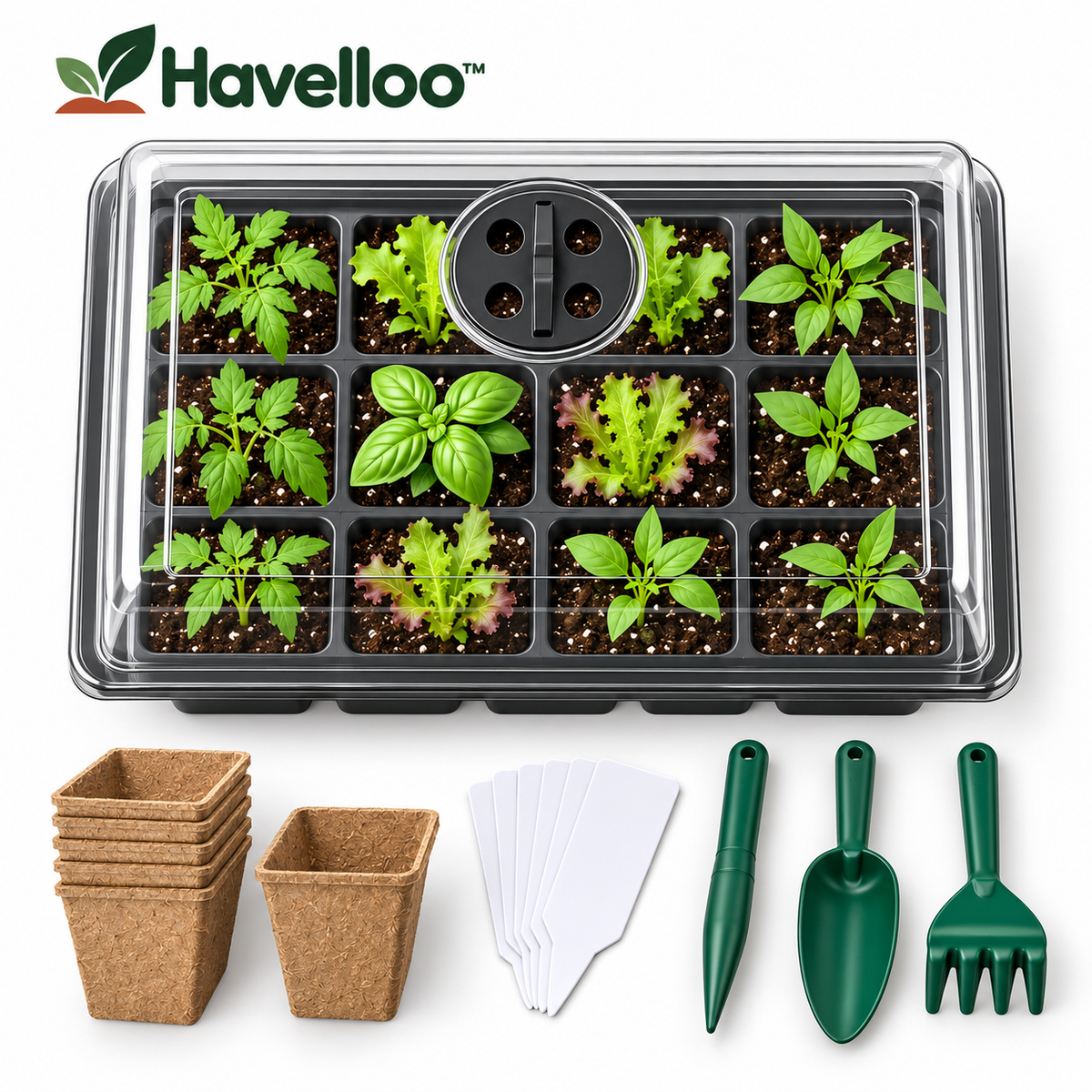 🌱 Havelloo™ Complete Seed Starter Kit with Humidity Dome, Peat Pots & Tools