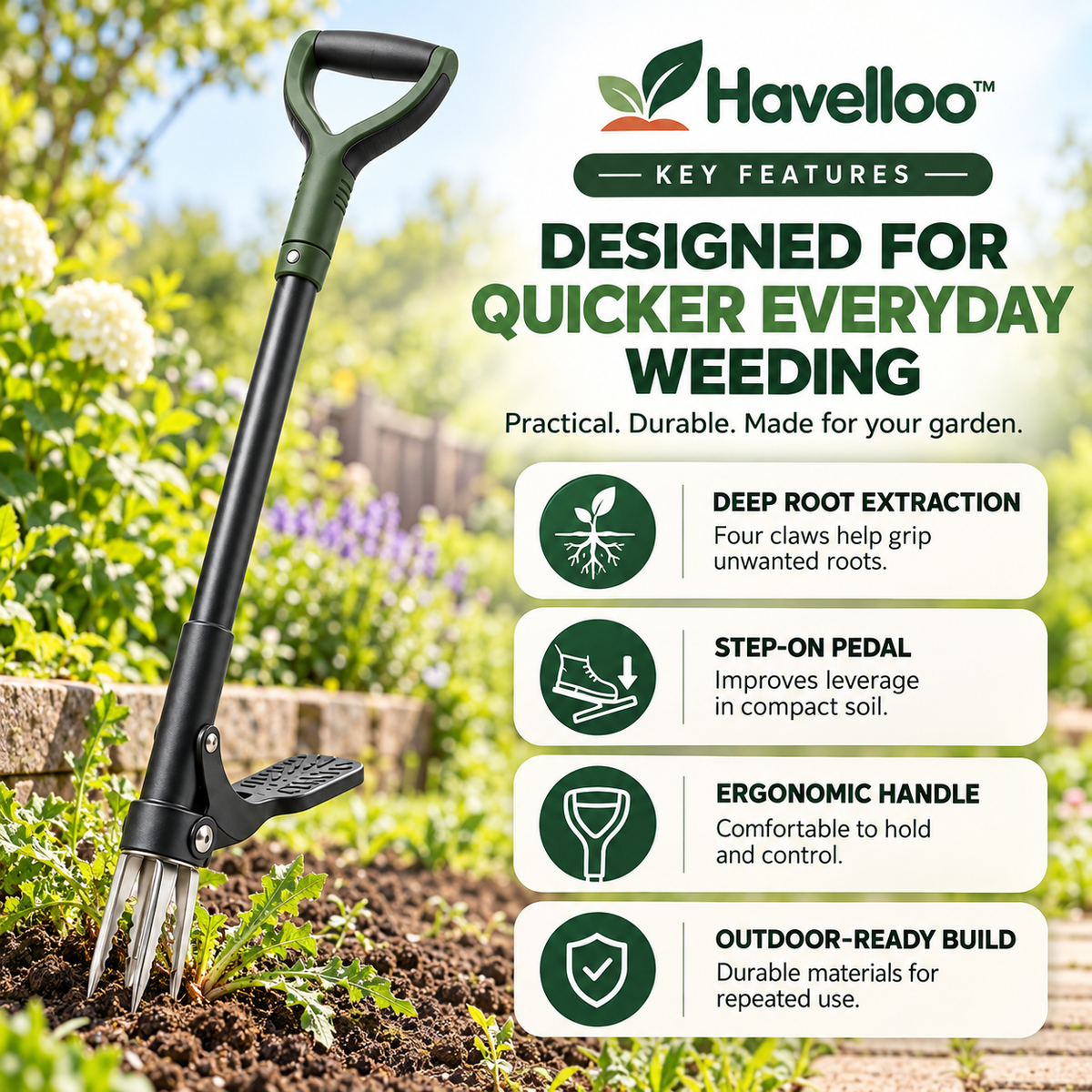 🌿 Havelloo™ Stand-Up Weeder with Foot Pedal & Stainless Steel Claws