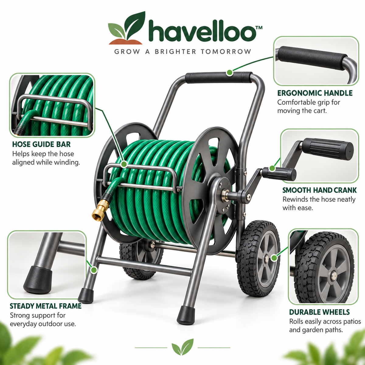 💦 Havelloo™ Heavy-Duty Hose Reel Cart with All-Terrain Wheels & Hand Crank