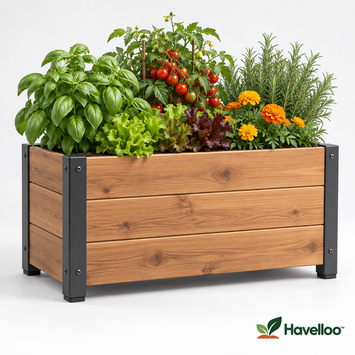 📦 Havelloo™ Rectangular Wood Planter Box with Reinforced Metal Corners