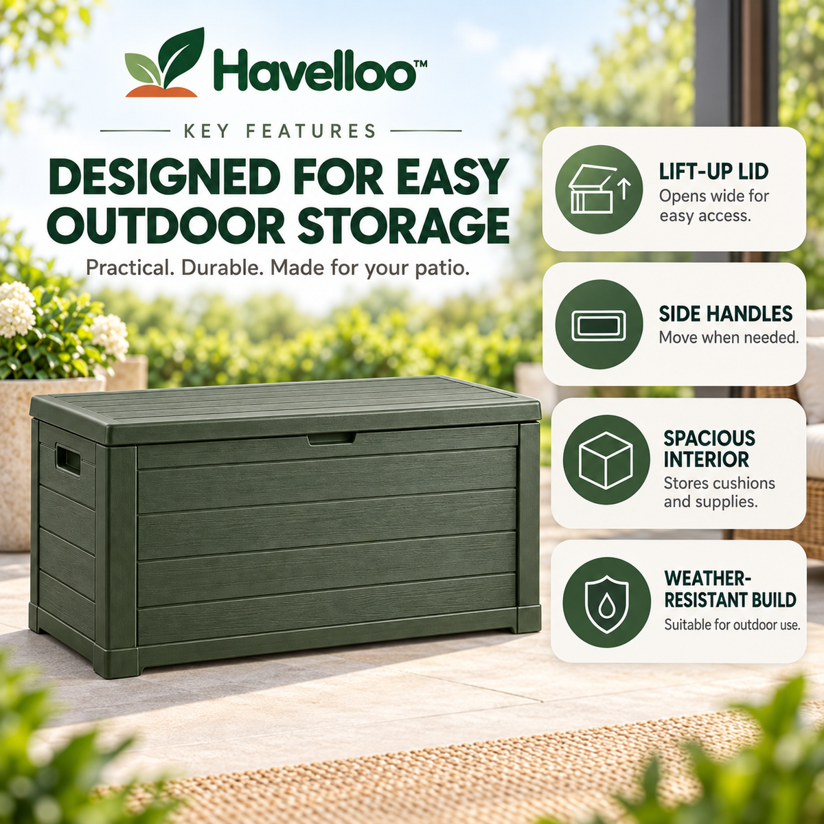 🏠 Havelloo™ 75-Gallon Outdoor Deck Storage Box with Wood-Grain Finish
