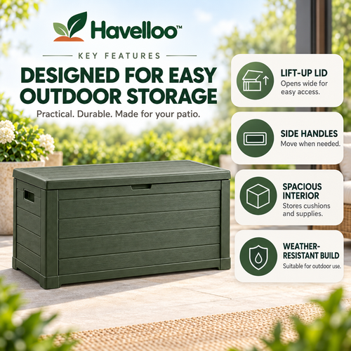🏠 Havelloo™ 75-Gallon Outdoor Deck Storage Box with Wood-Grain Finish