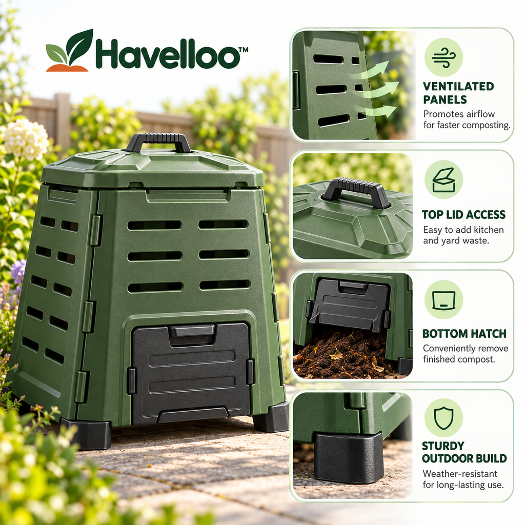 ♻️ Havelloo™ 80-Gallon Outdoor Compost Bin with Bottom Access Drawer & Ventilation