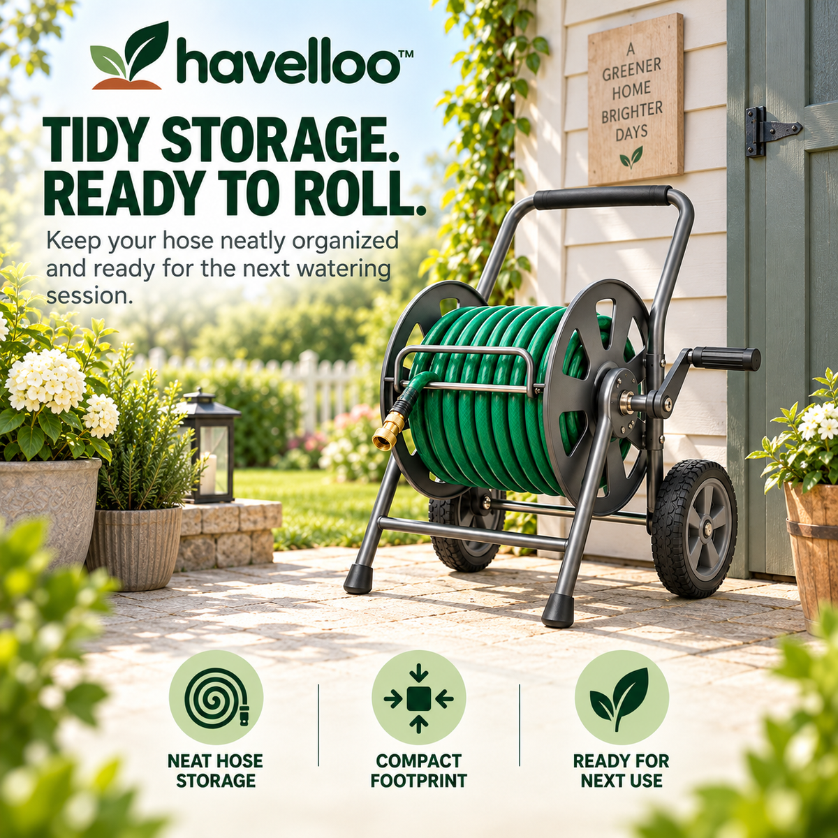 💦 Havelloo™ Heavy-Duty Hose Reel Cart with All-Terrain Wheels & Hand Crank