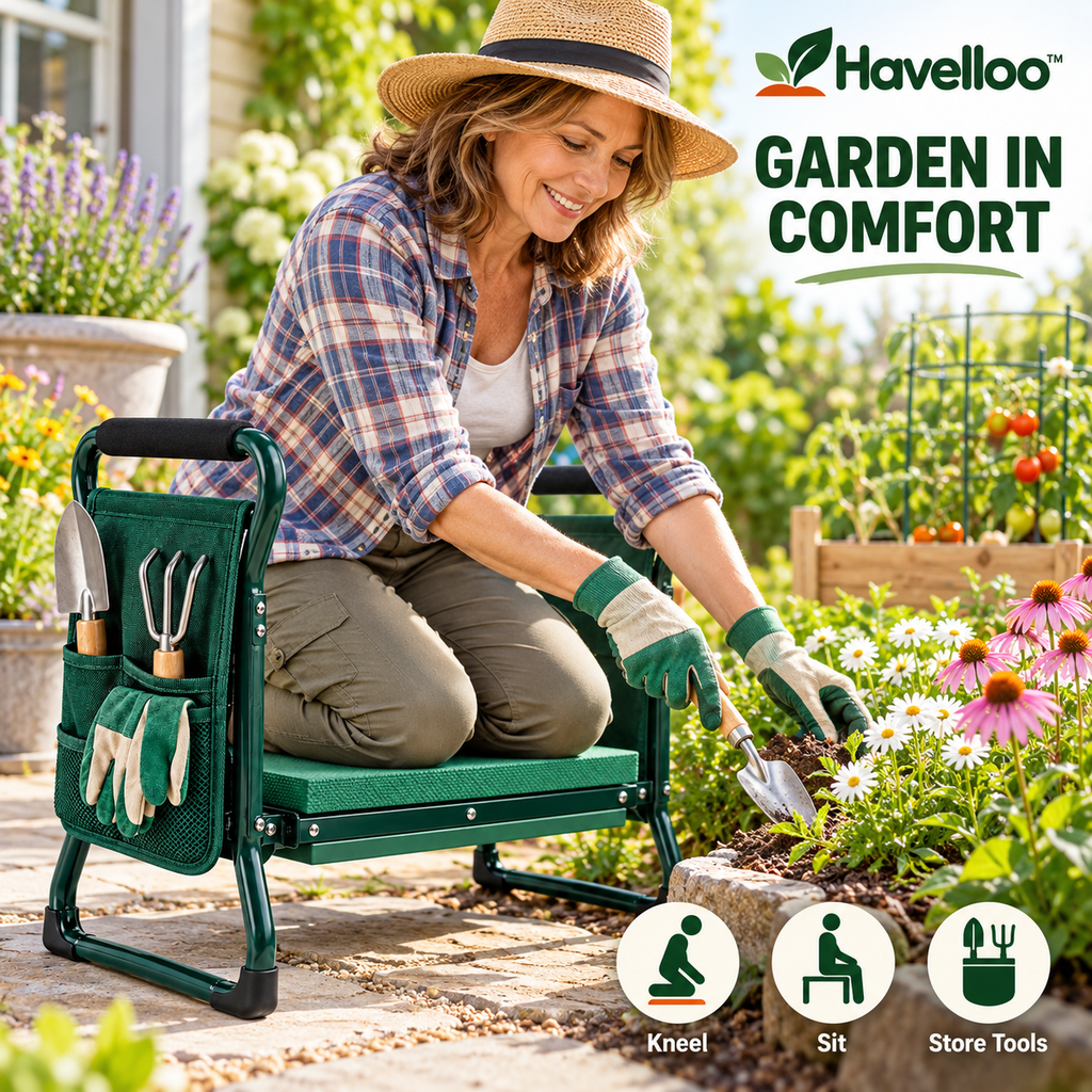 🪑 Havelloo™ Foldable Garden Kneeler & Seat with Tool Pockets & Thick Cushion