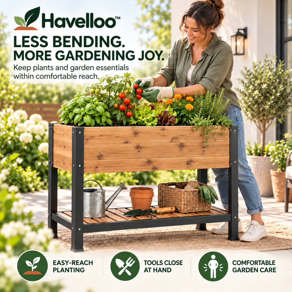 Havelloo™ Elevated Raised Garden Bed with Lower Storage Shelf & Sturdy Metal Frame