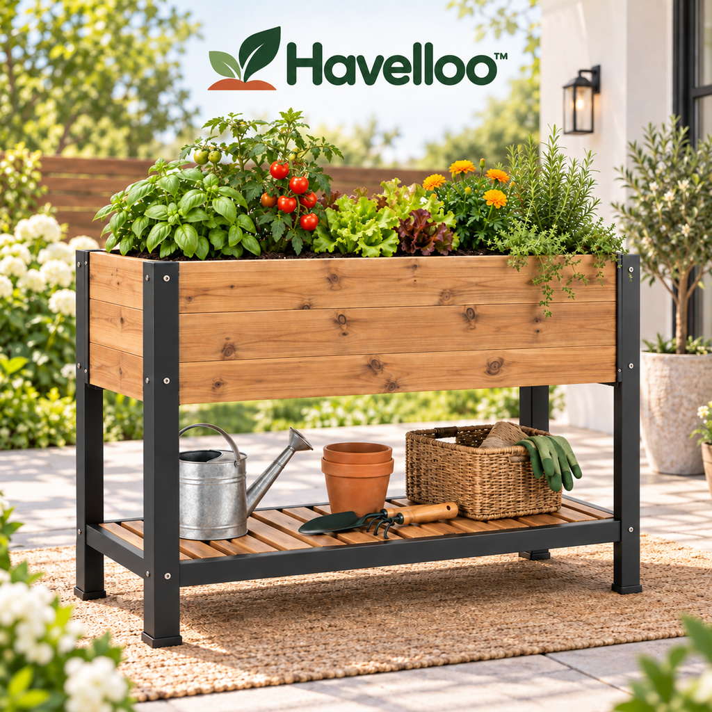 Havelloo™ Elevated Raised Garden Bed with Lower Storage Shelf & Sturdy Metal Frame