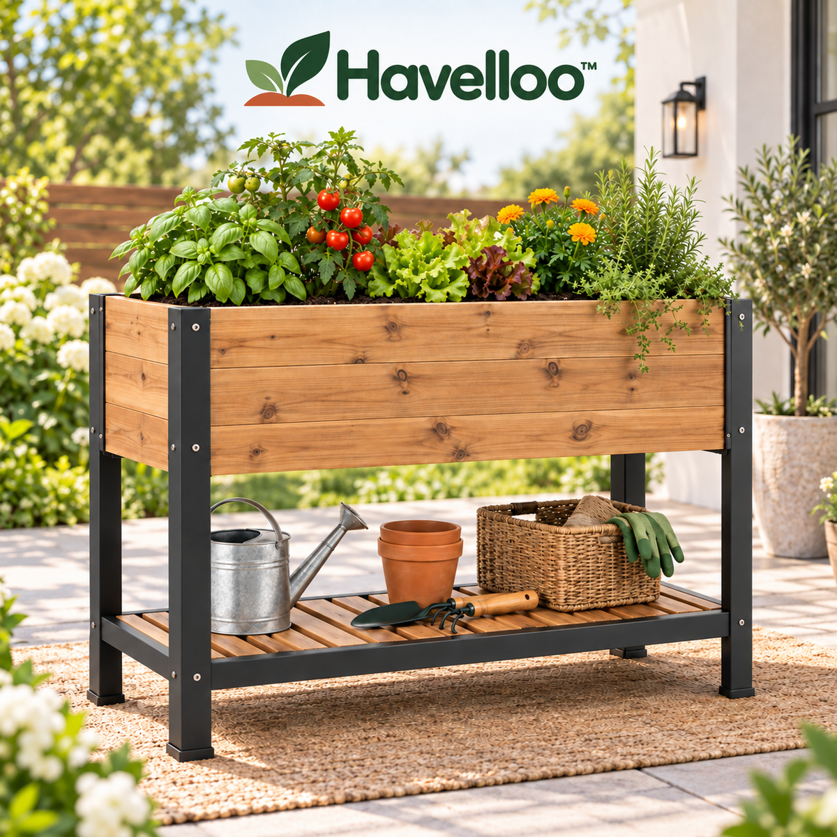 Havelloo™ Elevated Raised Garden Bed with Lower Storage Shelf & Sturdy Metal Frame