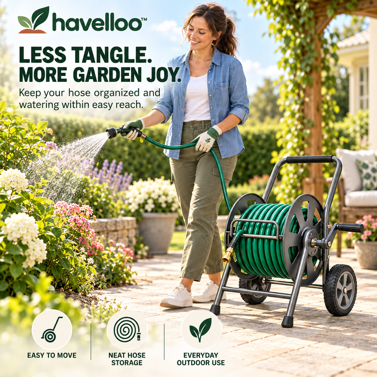 💦 Havelloo™ Heavy-Duty Hose Reel Cart with All-Terrain Wheels & Hand Crank