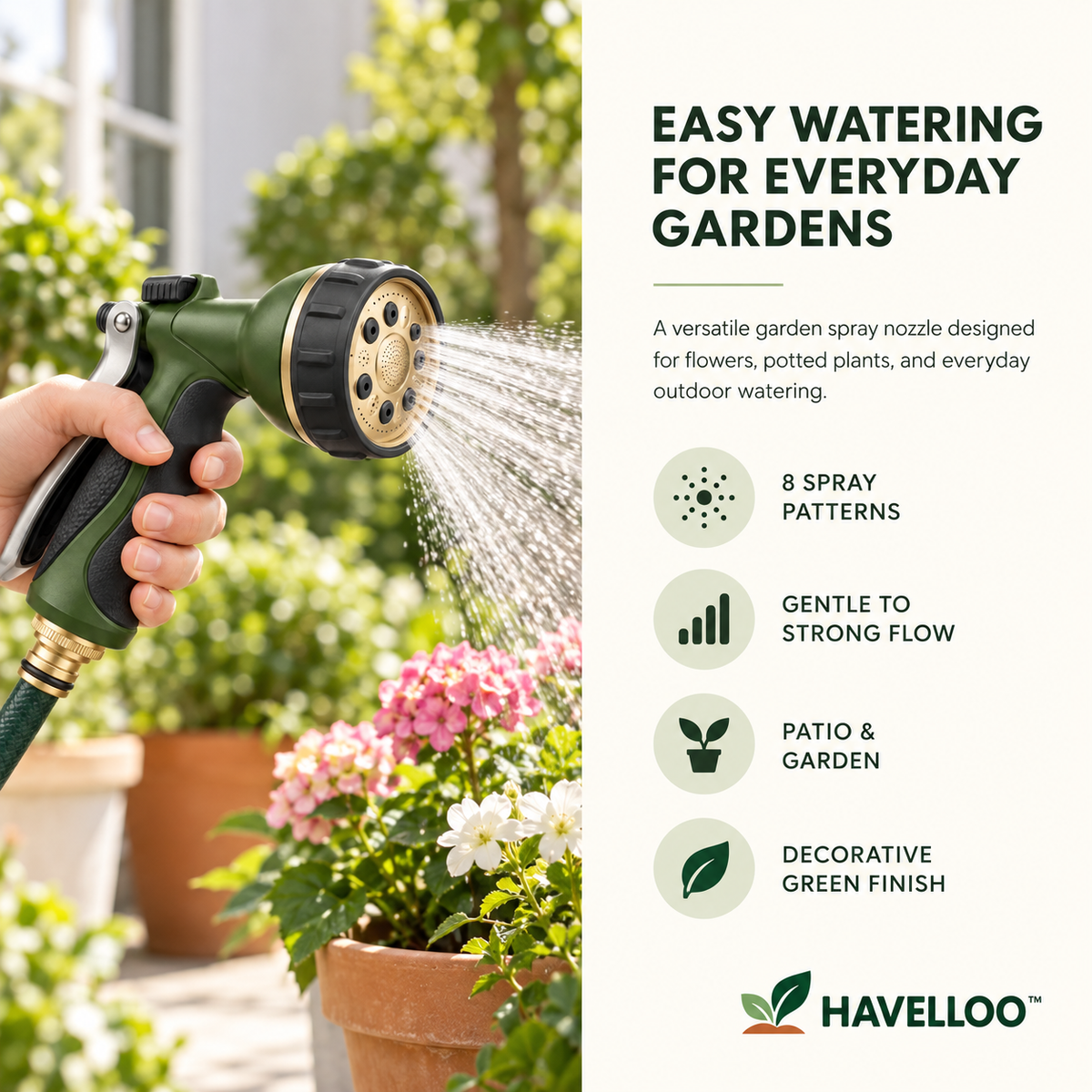 🚿 Havelloo™ 8-Pattern High-Pressure Spray Nozzle with Brass Fittings & Lock Trigger