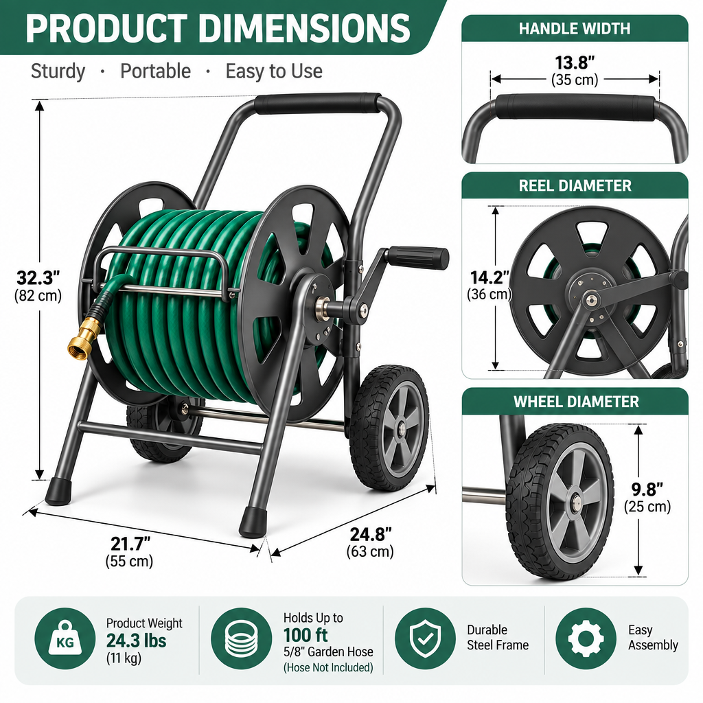💦 Havelloo™ Heavy-Duty Hose Reel Cart with All-Terrain Wheels & Hand Crank