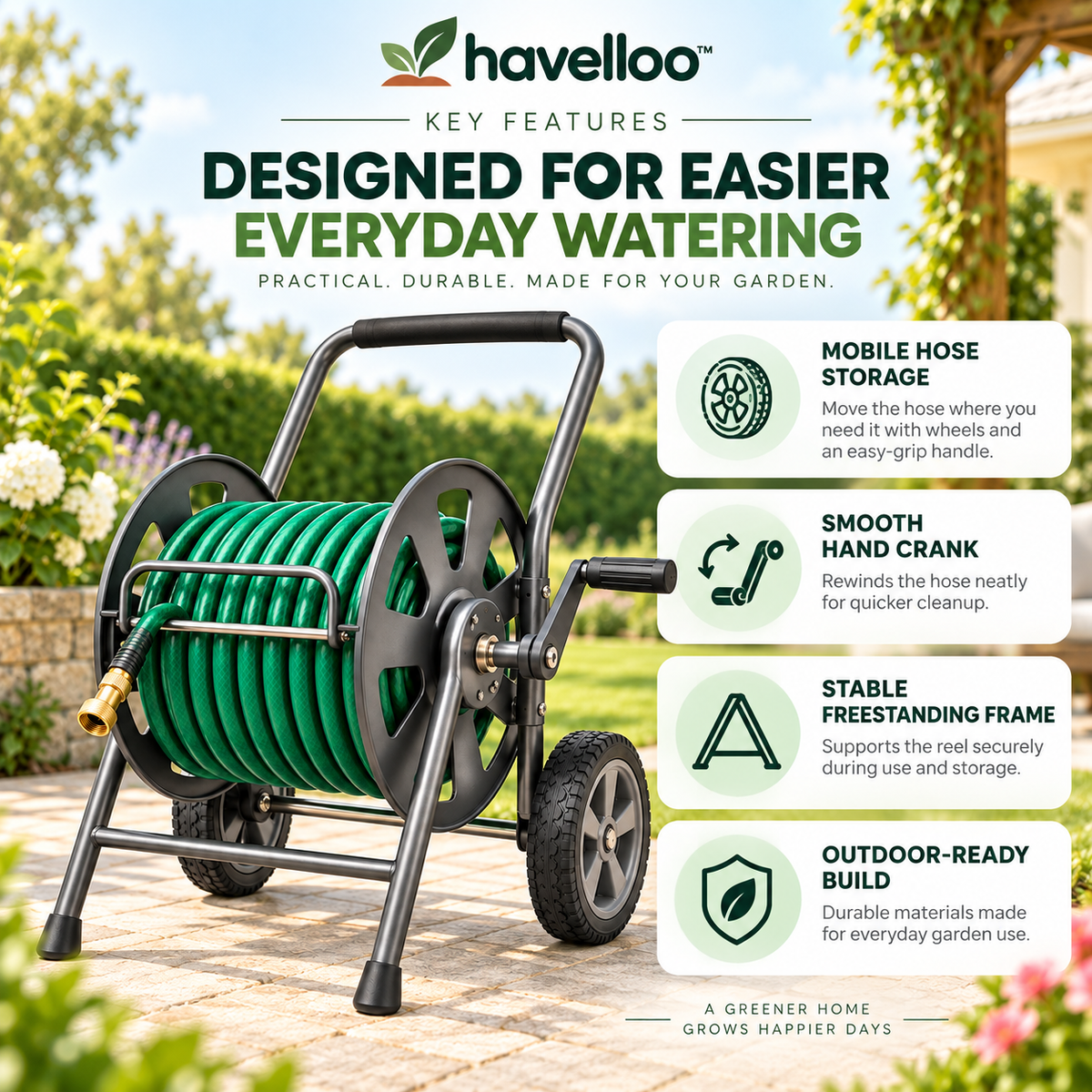 💦 Havelloo™ Heavy-Duty Hose Reel Cart with All-Terrain Wheels & Hand Crank