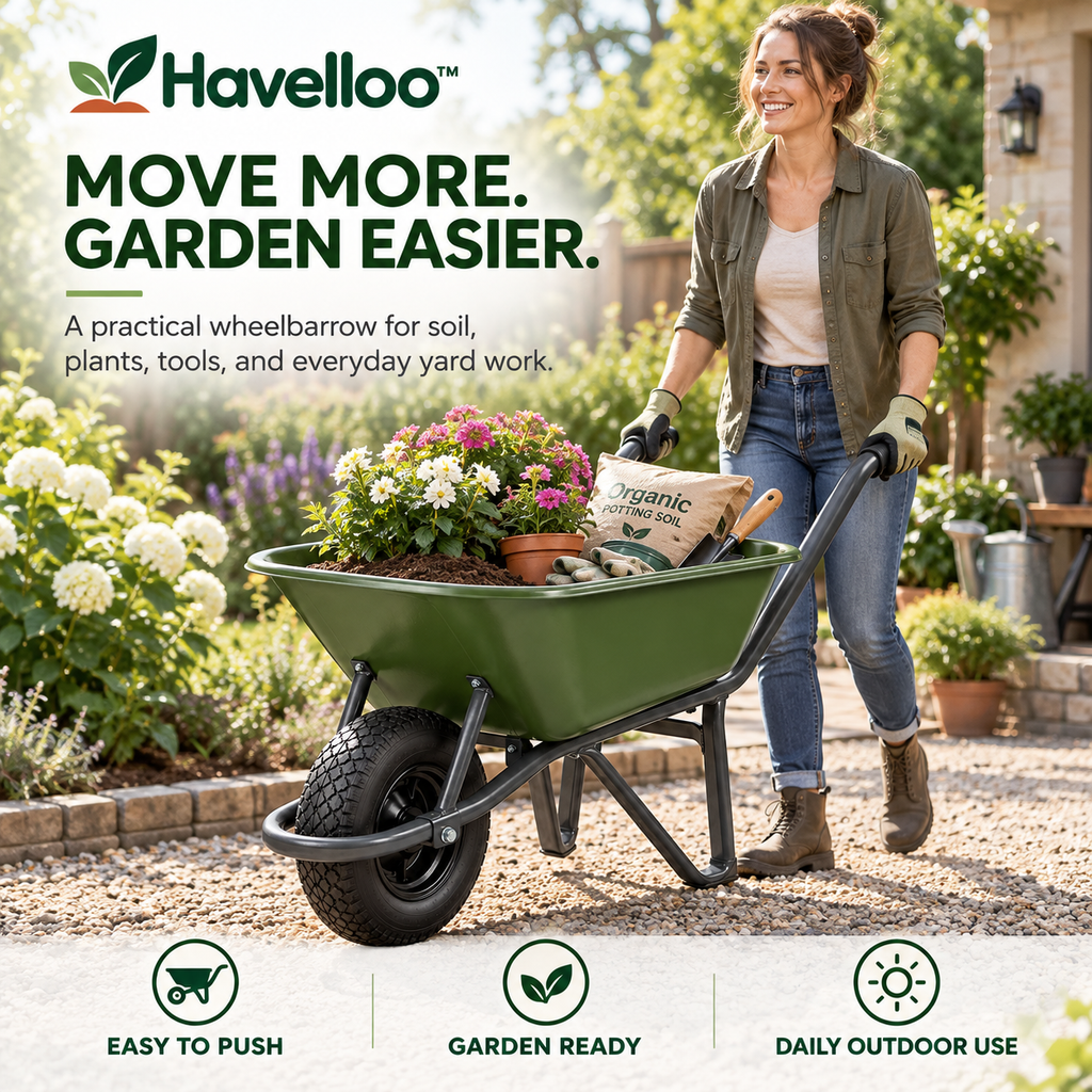 🛞 Havelloo™ Heavy-Duty Garden Wheelbarrow with Pneumatic Tire & Steel Frame