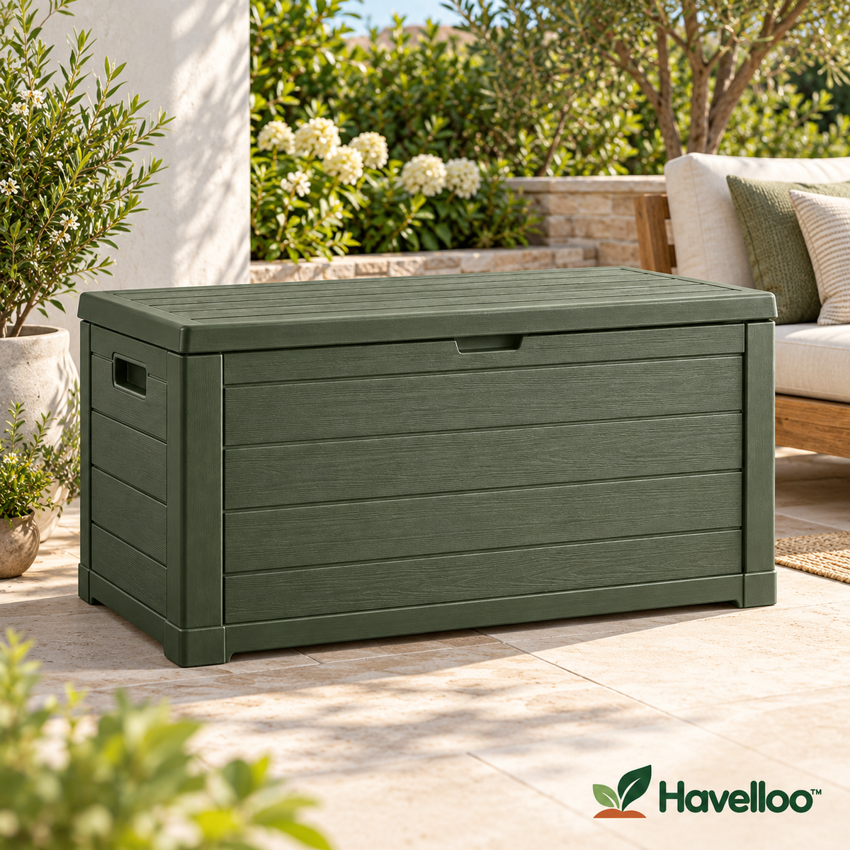 🏠 Havelloo™ 75-Gallon Outdoor Deck Storage Box with Wood-Grain Finish