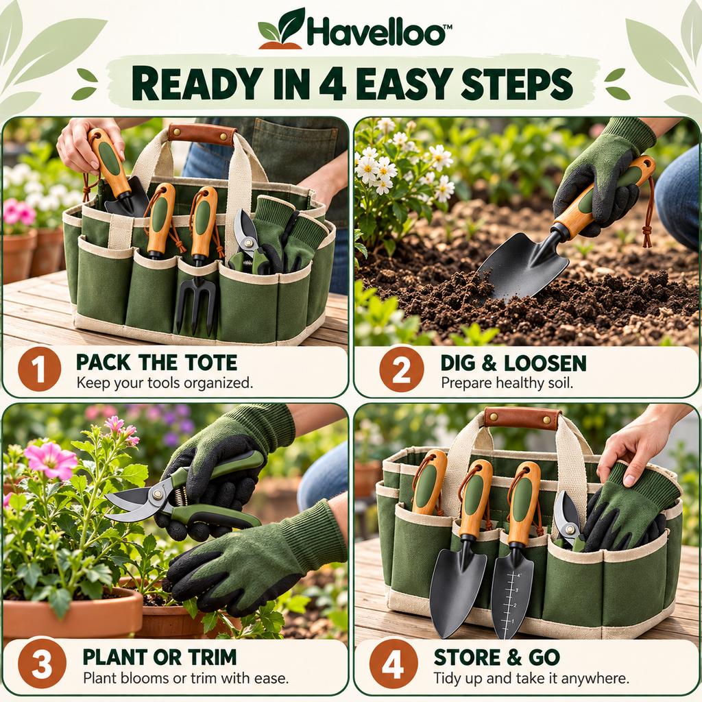 🧰 Havelloo™ 5-Piece Garden Tool Set with Canvas Tote Bag & Gardening Gloves