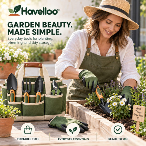 🧰 Havelloo™ 5-Piece Garden Tool Set with Canvas Tote Bag & Gardening Gloves
