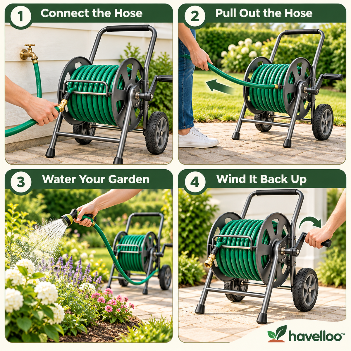 💦 Havelloo™ Heavy-Duty Hose Reel Cart with All-Terrain Wheels & Hand Crank