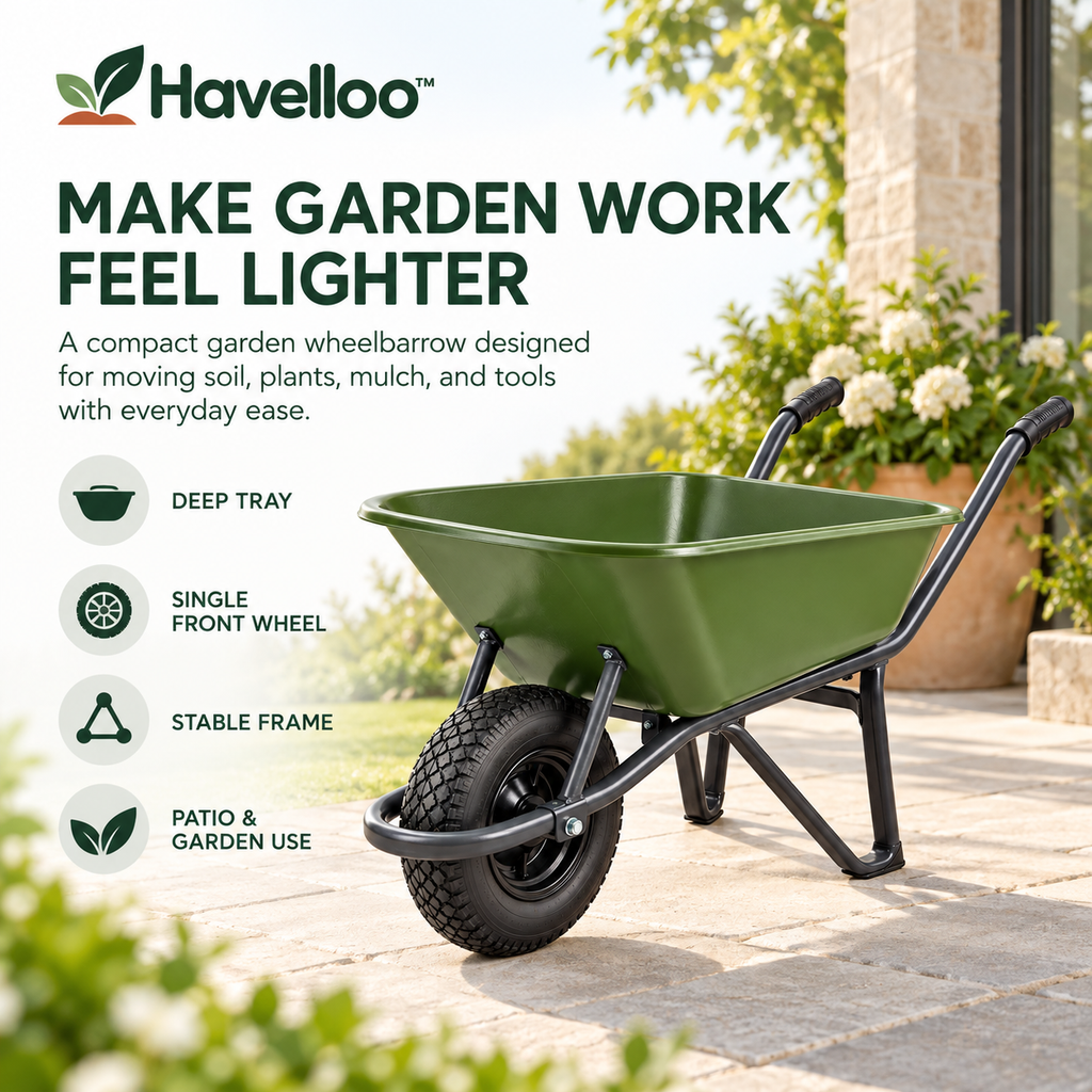 🛞 Havelloo™ Heavy-Duty Garden Wheelbarrow with Pneumatic Tire & Steel Frame