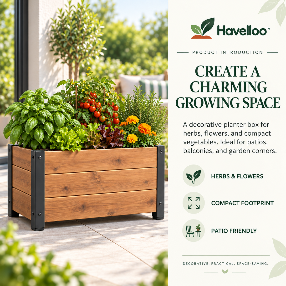 📦 Havelloo™ Rectangular Wood Planter Box with Reinforced Metal Corners