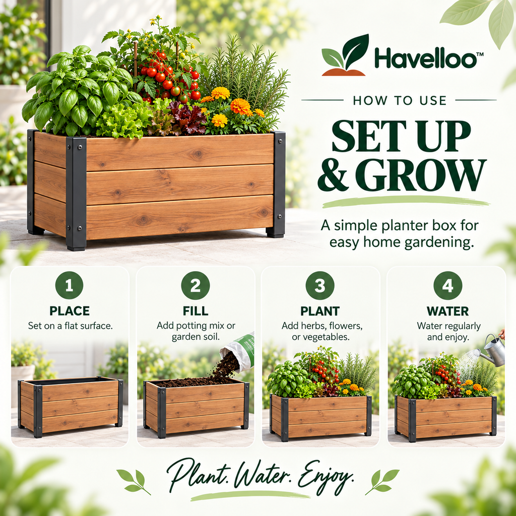 📦 Havelloo™ Rectangular Wood Planter Box with Reinforced Metal Corners