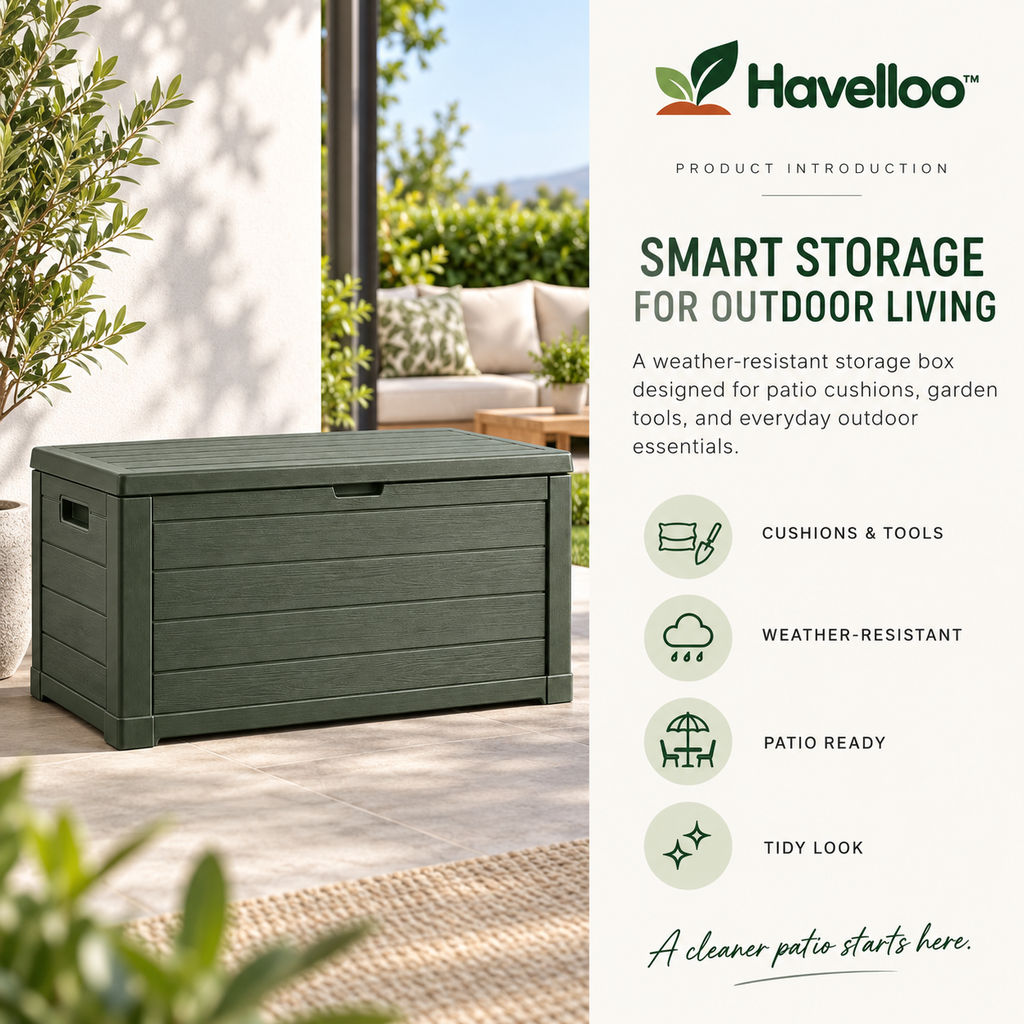 🏠 Havelloo™ 75-Gallon Outdoor Deck Storage Box with Wood-Grain Finish