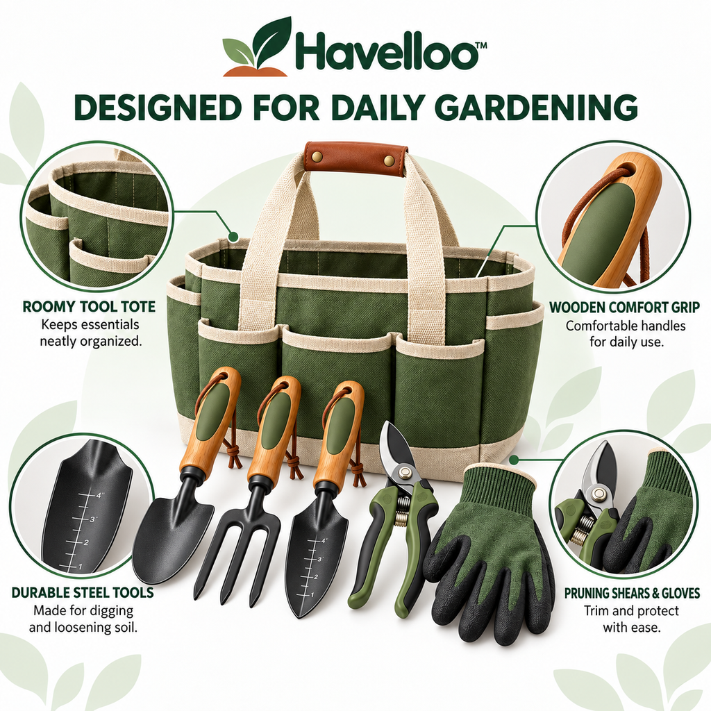 🧰 Havelloo™ 5-Piece Garden Tool Set with Canvas Tote Bag & Gardening Gloves