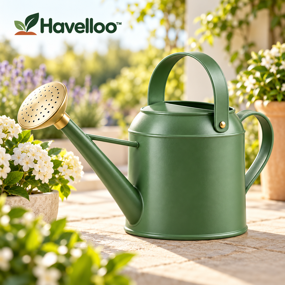 🪴 Havelloo™ Sage Green Metal Watering Can with Long Spout & Brass Shower Rose