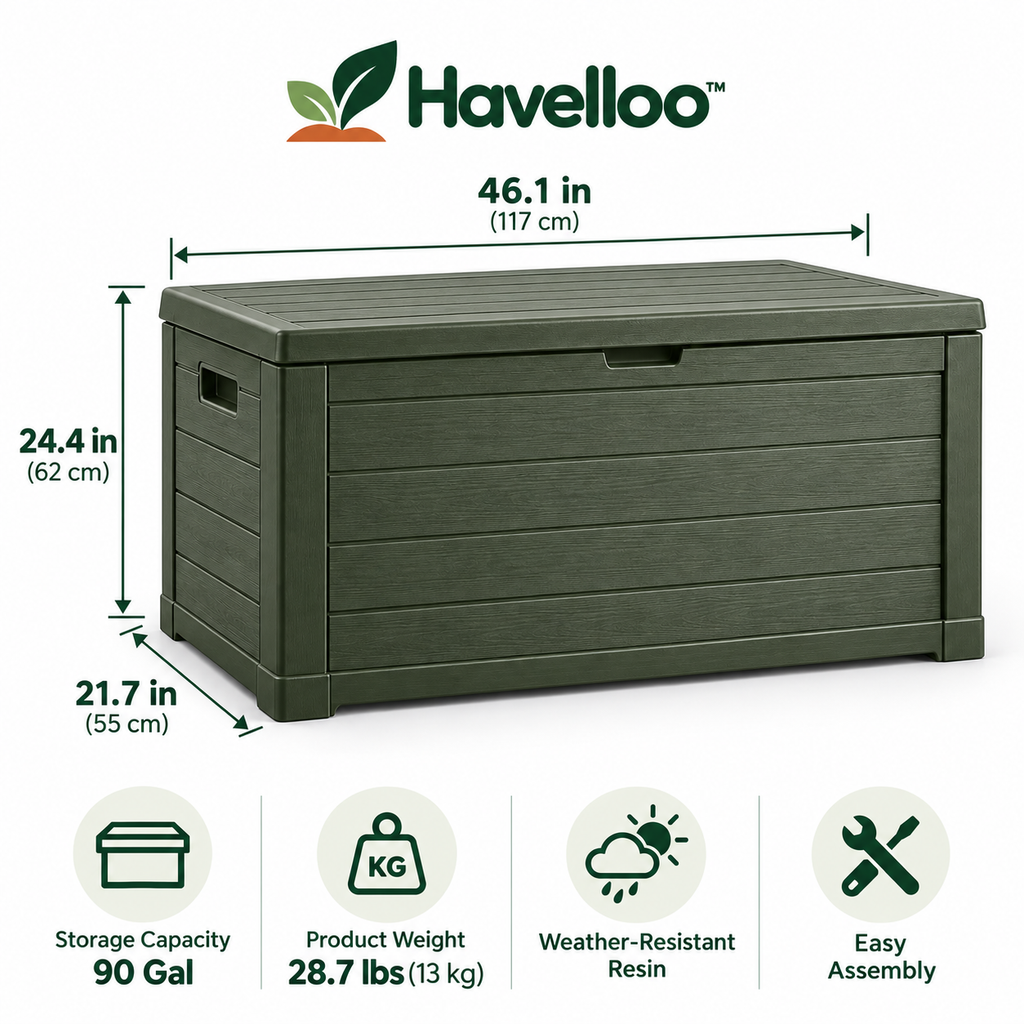 🏠 Havelloo™ 75-Gallon Outdoor Deck Storage Box with Wood-Grain Finish