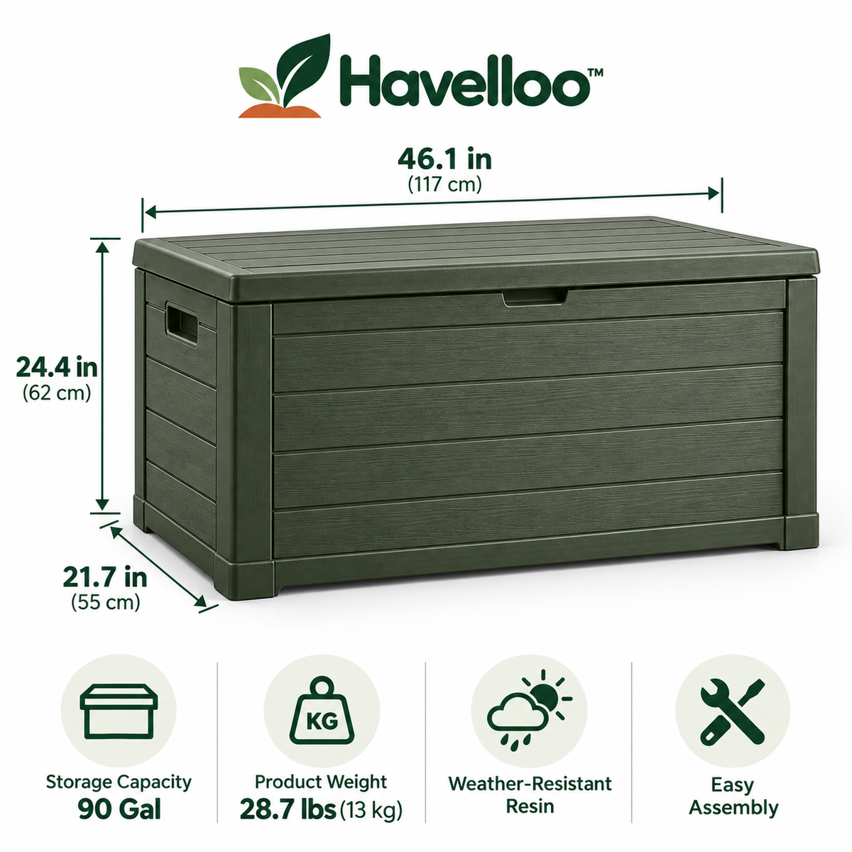 🏠 Havelloo™ 75-Gallon Outdoor Deck Storage Box with Wood-Grain Finish