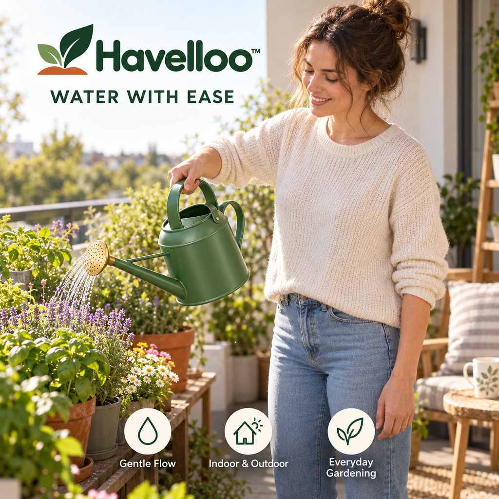 🪴 Havelloo™ Sage Green Metal Watering Can with Long Spout & Brass Shower Rose