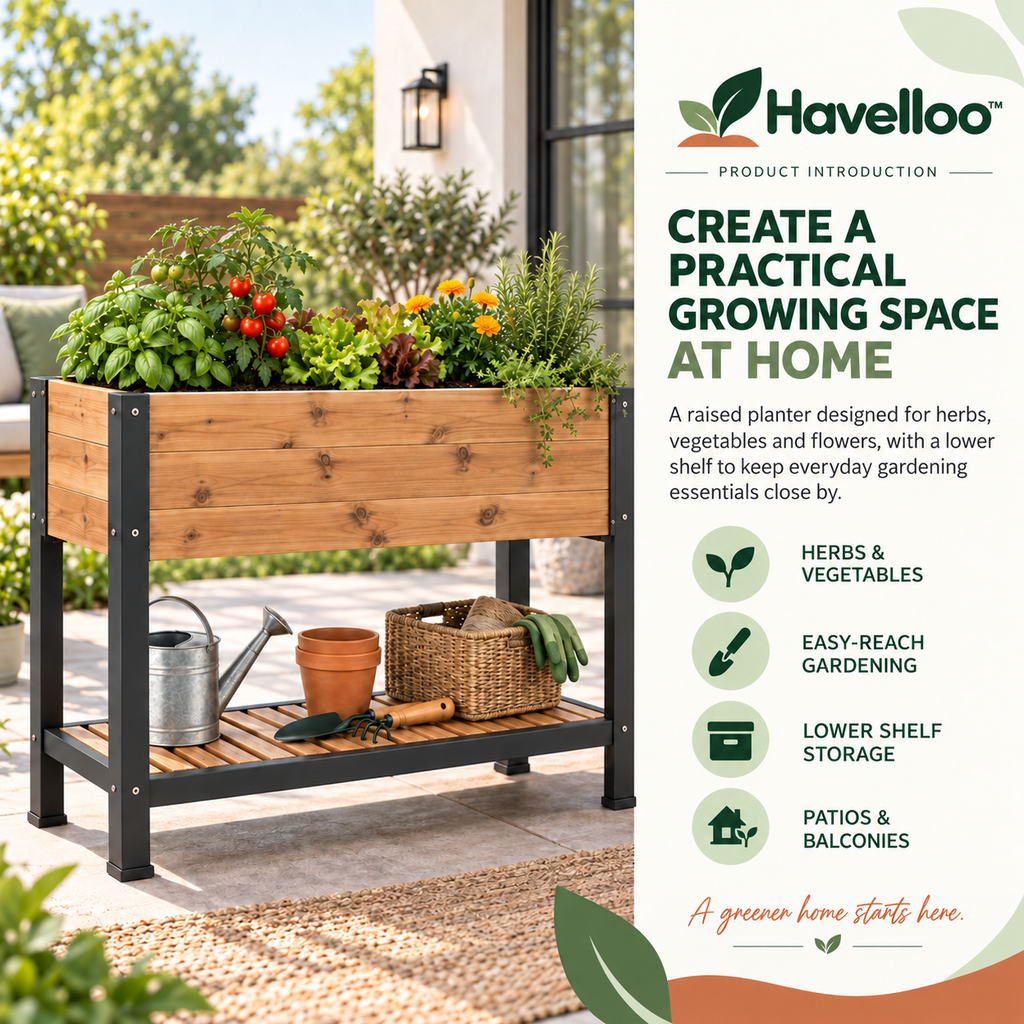 Havelloo™ Elevated Raised Garden Bed with Lower Storage Shelf & Sturdy Metal Frame
