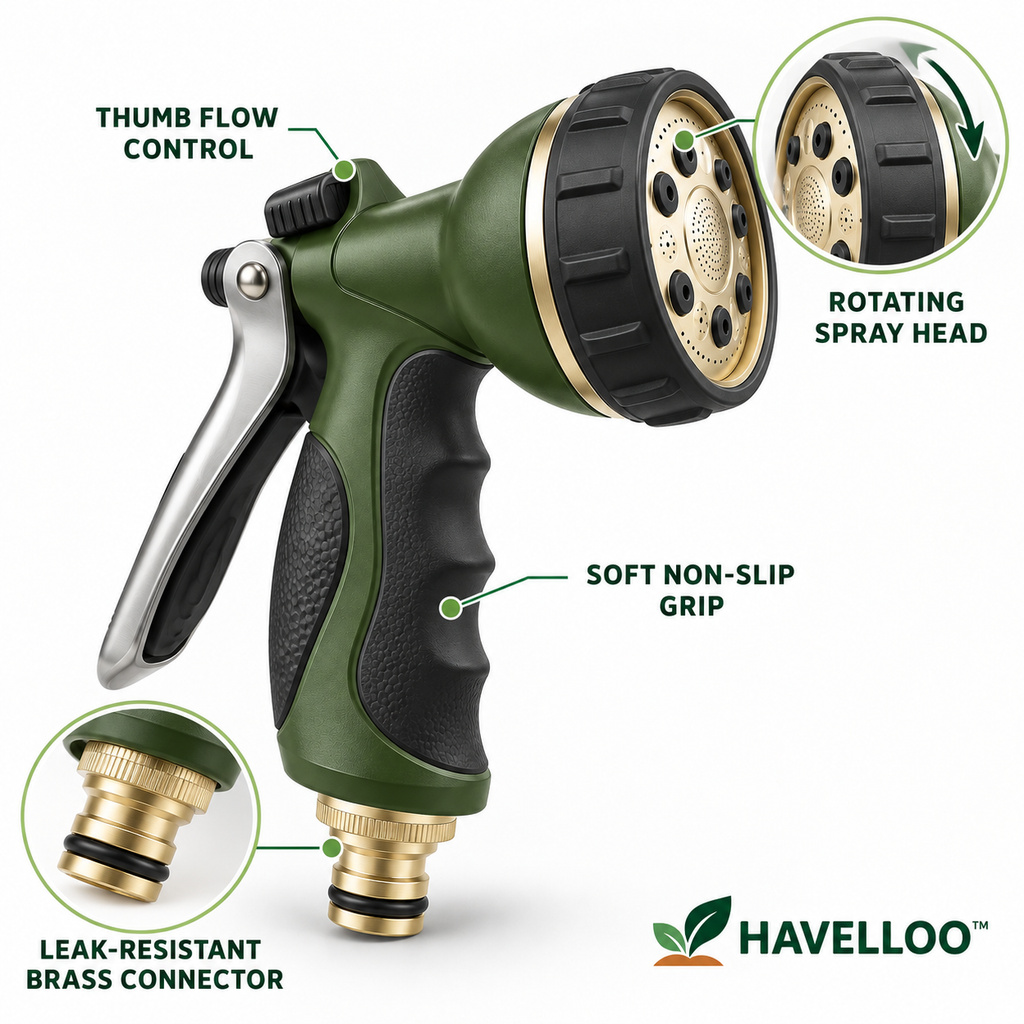 🚿 Havelloo™ 8-Pattern High-Pressure Spray Nozzle with Brass Fittings & Lock Trigger