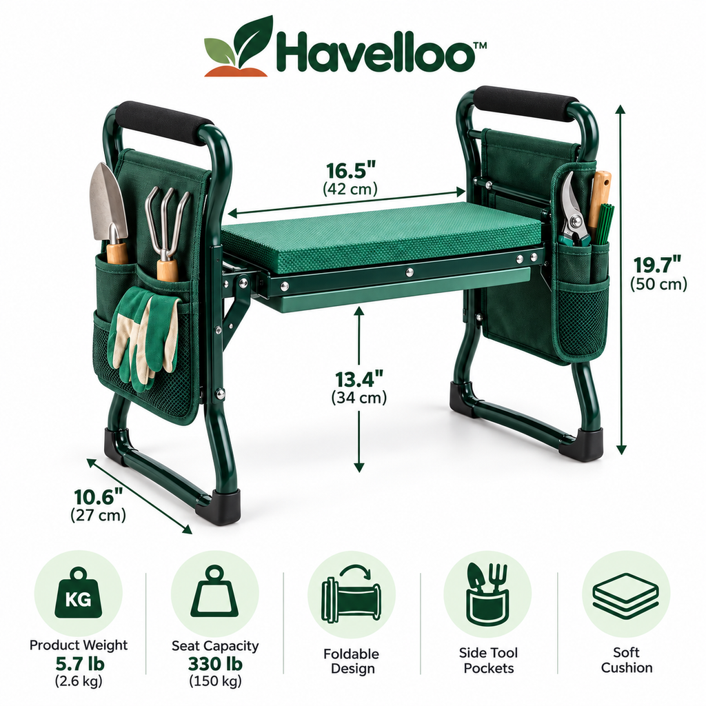 🪑 Havelloo™ Foldable Garden Kneeler & Seat with Tool Pockets & Thick Cushion