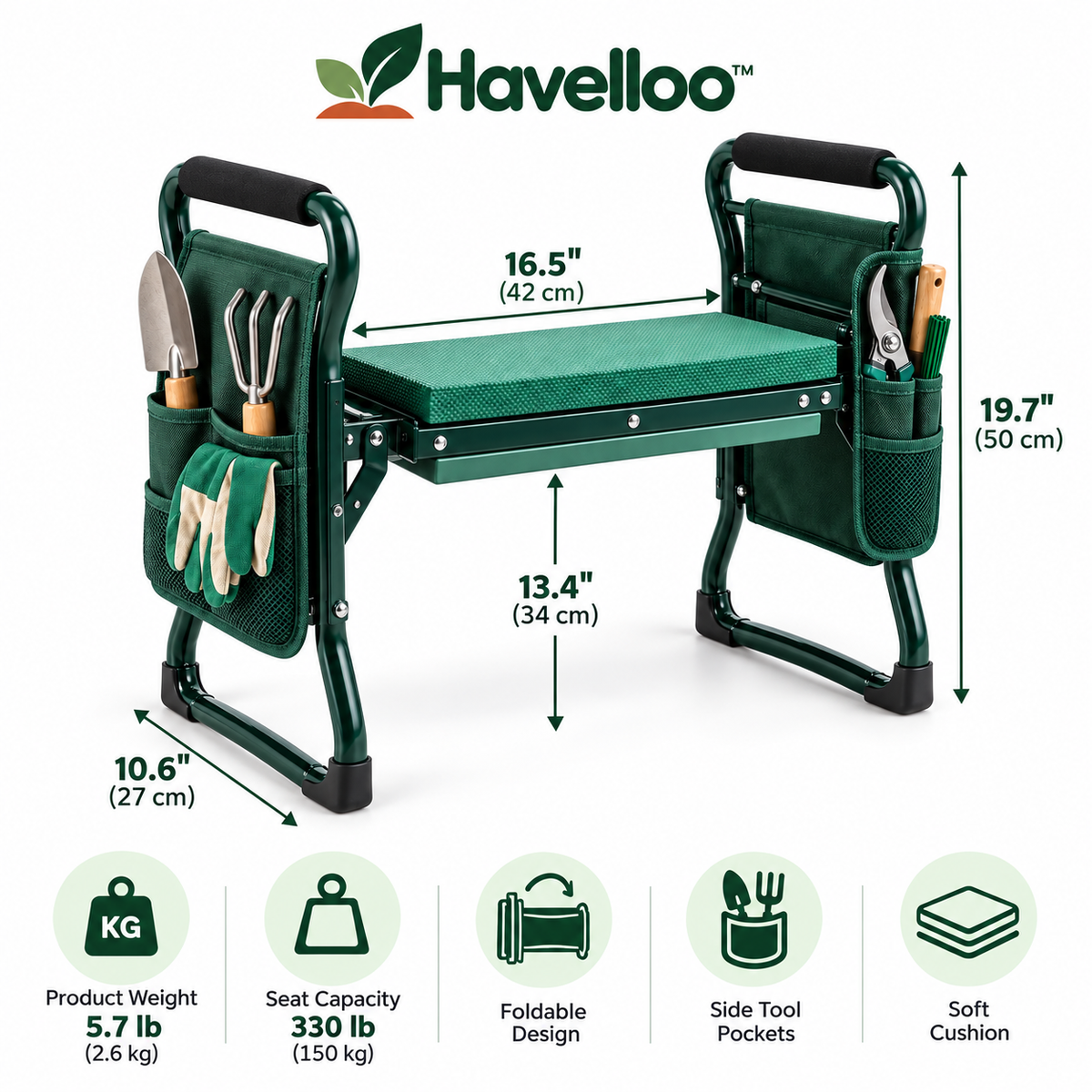 🪑 Havelloo™ Foldable Garden Kneeler & Seat with Tool Pockets & Thick Cushion