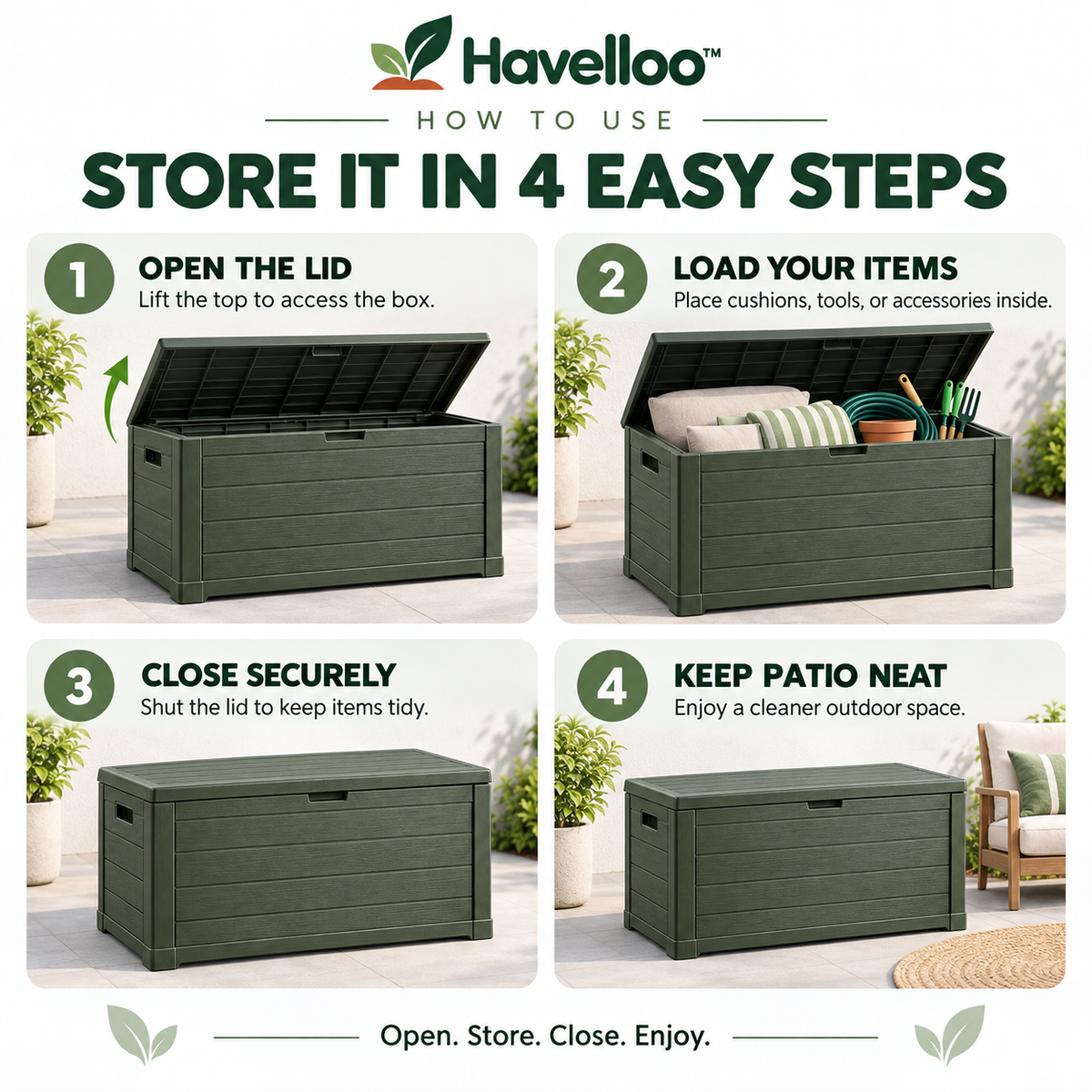 🏠 Havelloo™ 75-Gallon Outdoor Deck Storage Box with Wood-Grain Finish