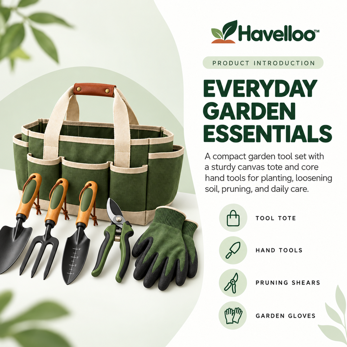 🧰 Havelloo™ 5-Piece Garden Tool Set with Canvas Tote Bag & Gardening Gloves