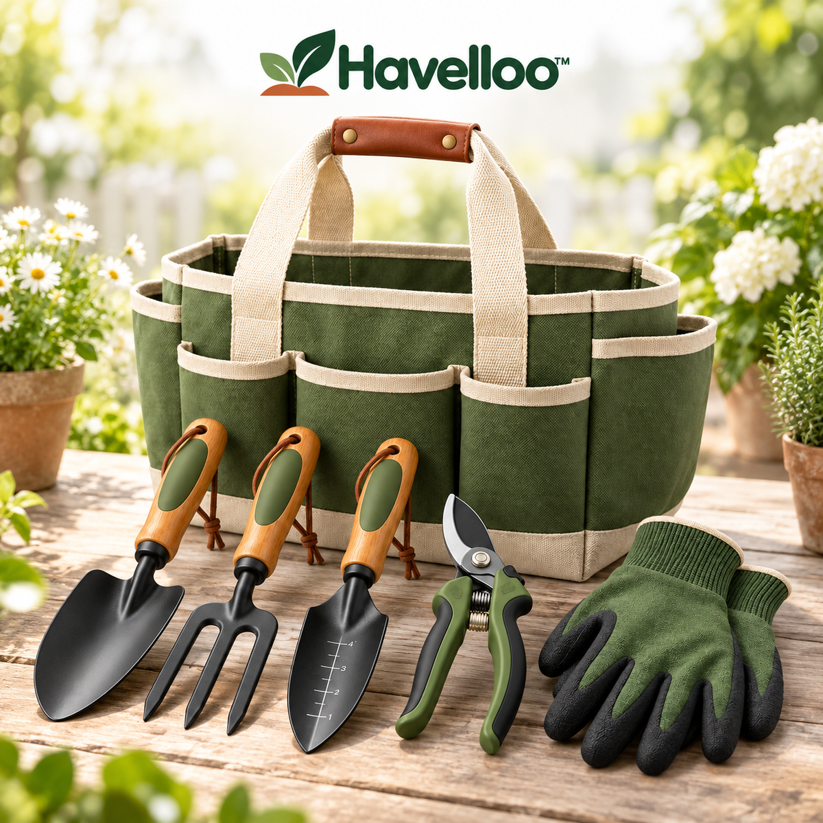 🧰 Havelloo™ 5-Piece Garden Tool Set with Canvas Tote Bag & Gardening Gloves