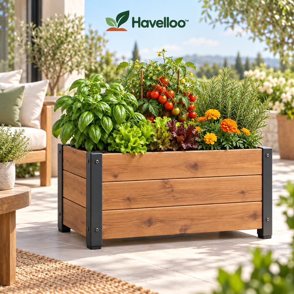📦 Havelloo™ Rectangular Wood Planter Box with Reinforced Metal Corners