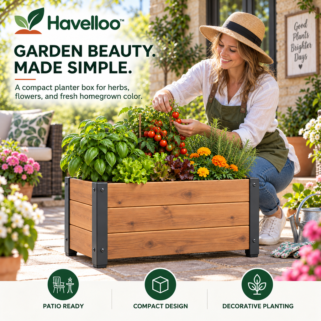 📦 Havelloo™ Rectangular Wood Planter Box with Reinforced Metal Corners