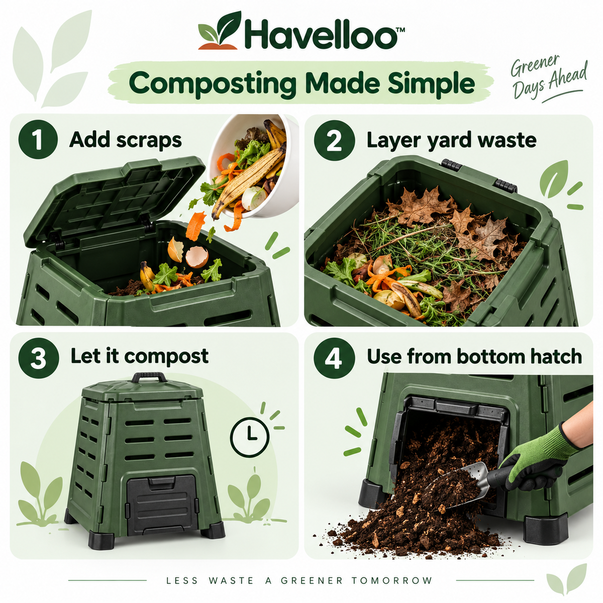 ♻️ Havelloo™ 80-Gallon Outdoor Compost Bin with Bottom Access Drawer & Ventilation